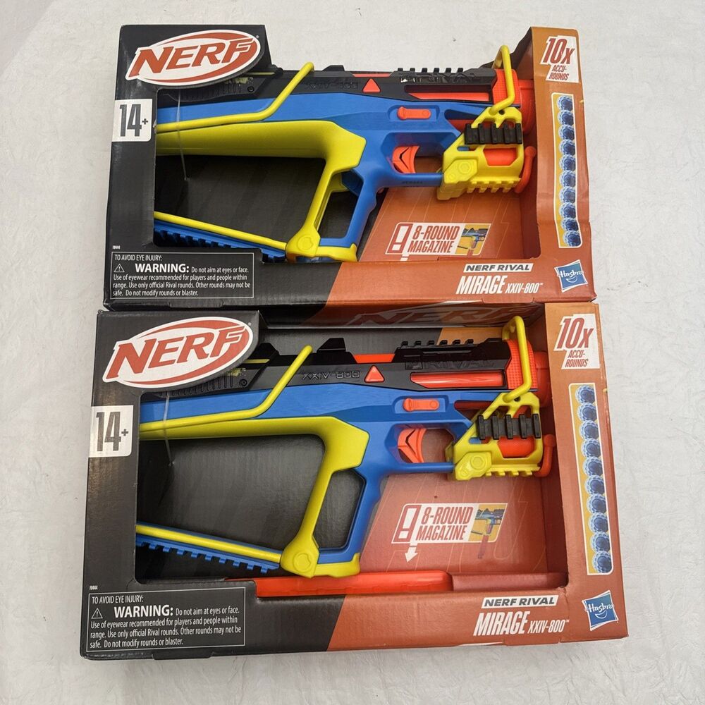 2X Nerf Rival Mirage XXIV-800 Blasters with 10 Accu-Rounds and 8 Round Magazines